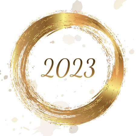 Happy New Year 2023 greeting card poster. confetti. circle frameのイラスト素材