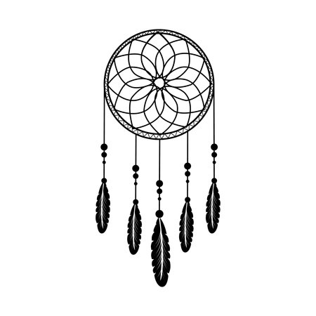 Dreamcatcher with threads, beads and feathers. Halloween. Native American symbol in boho styleの写真素材