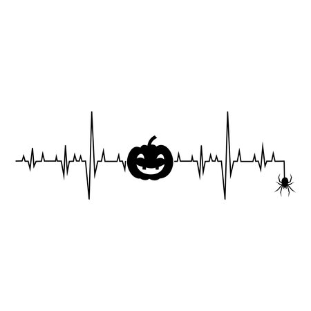 Halloween heartbeat. Spider and pumpkin. On a white background. element for your designの写真素材