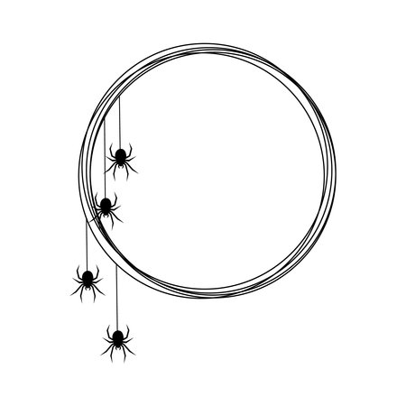 Round frame made of cobwebs on the theme of Halloween. Spider on the web. Colo frameのイラスト素材