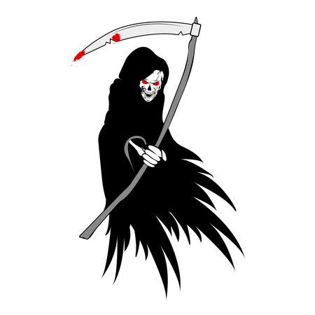 An angel of death with wings and a scythe in a bony hand. Scull. Halloweenのイラスト素材