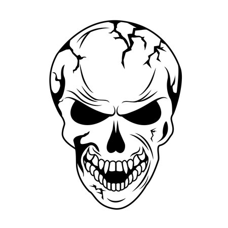 Human skull. Eyes, lips and cracks in the bones of the skull. Halloween. Elements for designの写真素材