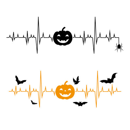 Halloween heartbeat and pumpkin.For your design.White backgroundの写真素材