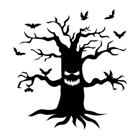 Big tree with eyes, mouth, arms and roots. Halloweenの写真素材