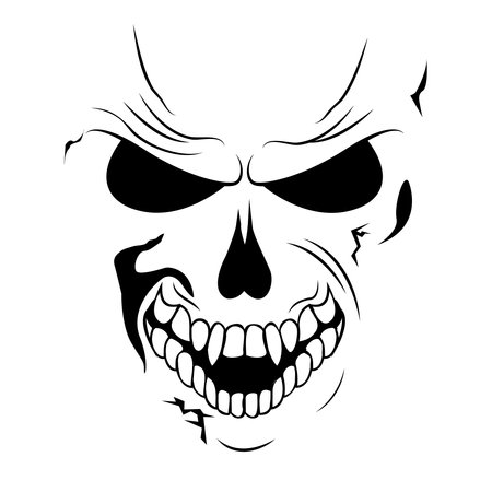 Human skull. Eyes, lips and cracks in the bones of the skull. Halloween. Elements for designの写真素材