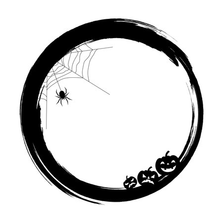 round grunge frame. In the frame of a spider on a web and a pumpkin Halloween theme. color frameの写真素材