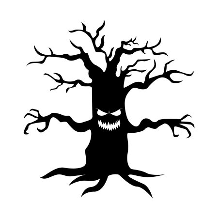 Tree with eyes, mouth, arms and roots. Halloween. For your designの写真素材