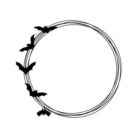 Bats are sitting in a circle. Round frame made of cobwebs on the theme of Halloween. Koloの写真素材