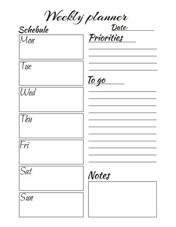 Notes, plans, goals, tasks, reminders, schedule. Personal weeklyのイラスト素材