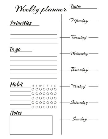 Reminder, plans, goals, tasks, notes, schedule. Personal weeklyのイラスト素材