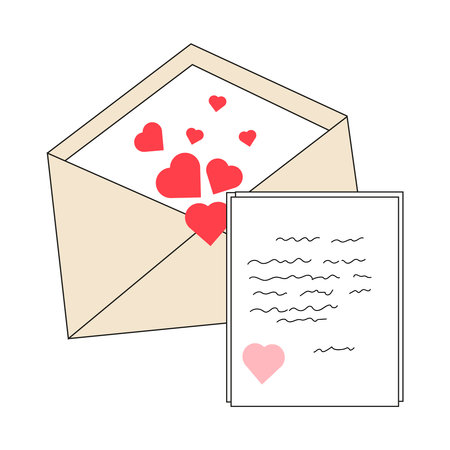 Romantic declaration of love. Open envelope, postal letter with heart. Design elementのイラスト素材