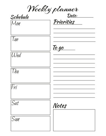 Plans, goals, tasks, installations, distributions, schedule. Personal week plannerのイラスト素材