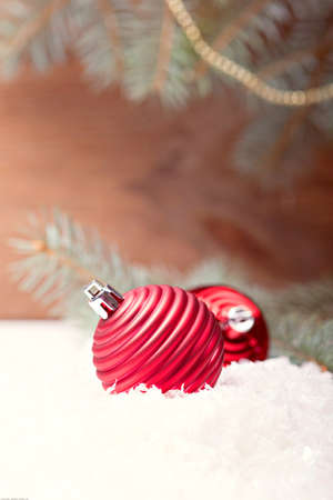 Vintage christmas image with red ballsの写真素材