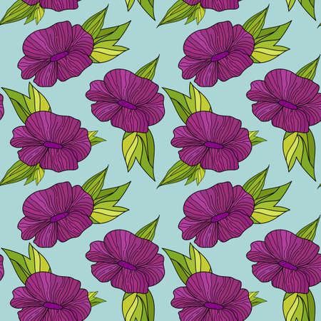 Seamless pattern with fuchsia drawing flowersのイラスト素材