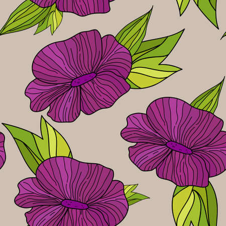 Seamless pattern with fuchsia drawing flowersのイラスト素材