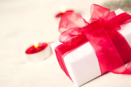 Giftbox with red bowの写真素材