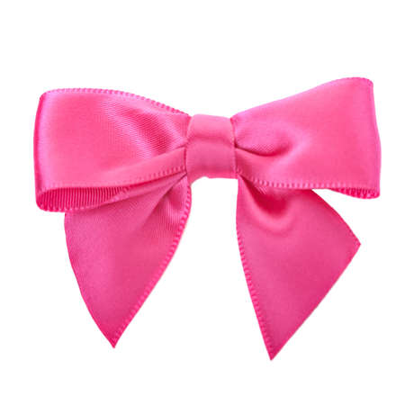 Closeup pink bow isolated over whiteの写真素材