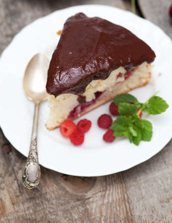 Cherry cake with chocolate glaze
