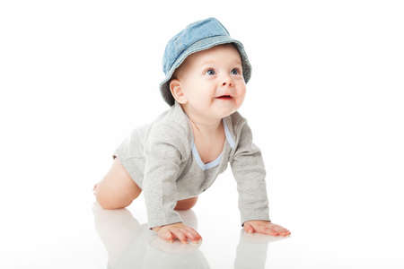 Baby boy studio shooting/ Isolated over whiteの写真素材