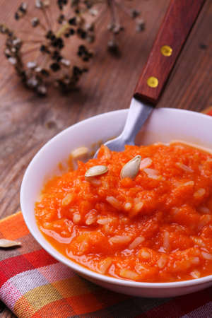 Tasty orange pumpkin pap with riseの写真素材
