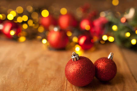 Beautiful Christmas background with red ballの写真素材