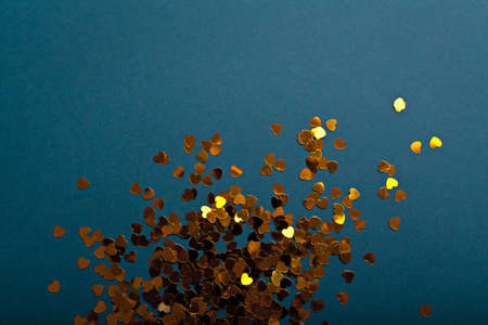 Abstract background with little golden stars on blue backgroundの写真素材