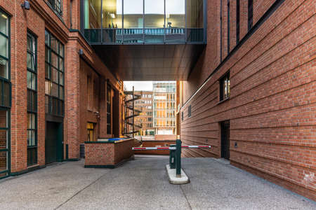 Entrance to parking lot in Office building in Hafen City district, Hamburg, Germanyの写真素材