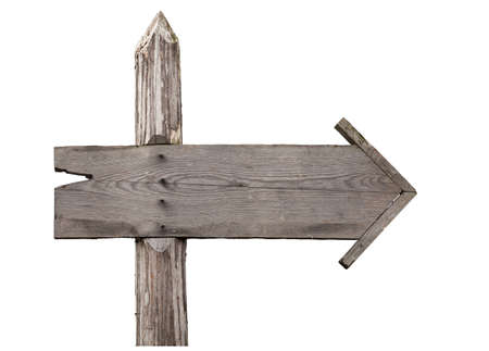 Old wooden sign isolated on a white backgroundの写真素材