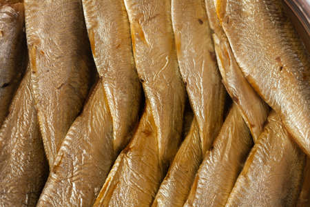 Smoked sprats neatly packed in a can