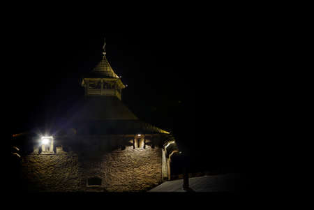 Tower of an ancient fortress at nightのeditorial素材