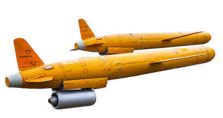 The old cruise missiles decommissioned isolated on white background