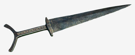 Imitation of an old wrought sword isolated on whiteの写真素材