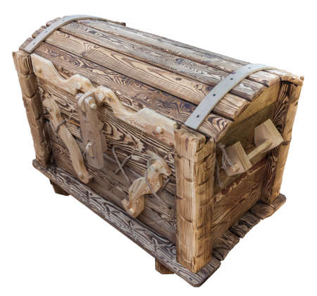 Wooden chest isolated on white backgroundの写真素材