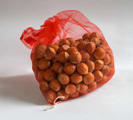 Hazelnuts packed in a bag for saleの写真素材
