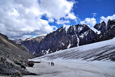 Sunny day on the Aktru glacier in the Altai mountains.