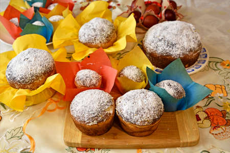 Festive Easter cakes on the table.