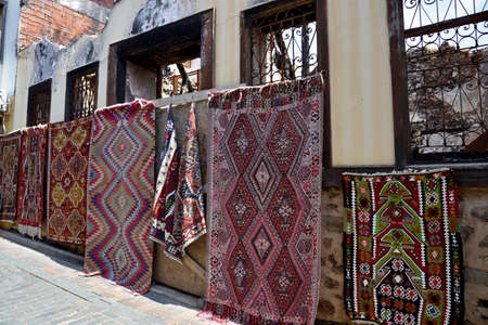 Sale of carpets in the Kaleici quarter of the Turkish city of Antalya.の写真素材