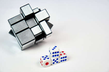 Dzerzhinsk, Russia 06,04,2020: Rubik's mirror blocks on white background. Invented by Hidetoshi...