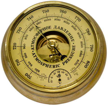 Aneroid barometer on white backgroundの写真素材