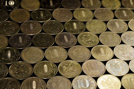 Background of coins Russian rubles  RUR の写真素材
