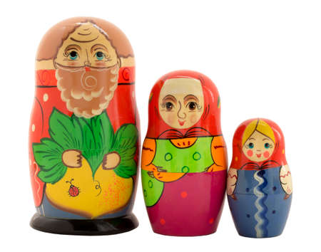 Three nested doll in the form of the grandfather, grandmother and granddaughterの写真素材