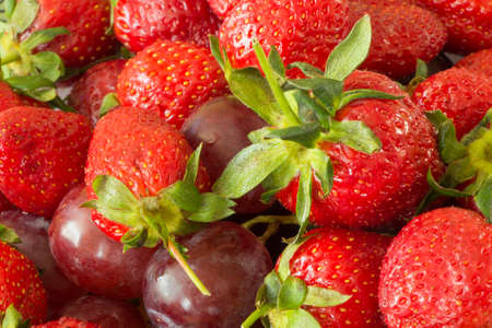 Strawberries and grapes closeup  Backgroundの写真素材