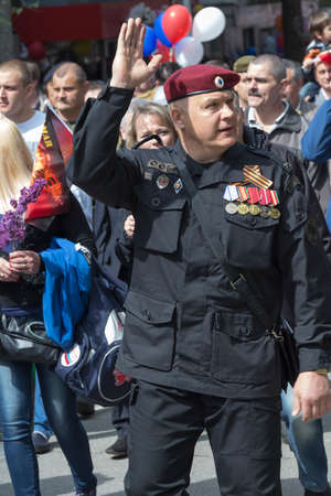 PYATIGORSK, RUSSIA - MAY 9 2014  Victory Day in WWII  SWAT  SOBR in Russia  veteran on paradeのeditorial素材
