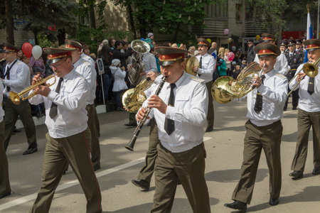 PYATIGORSK, RUSSIA - MAY 9 2014  Marching military orchestra closeupのeditorial素材