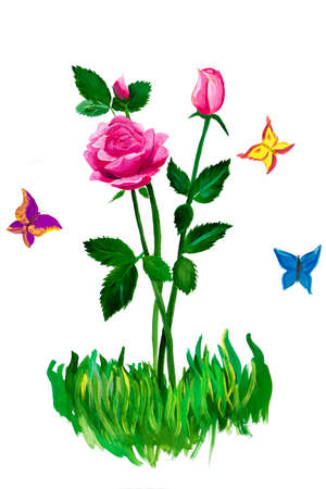 Pyatigorsk, Russia - June 1, 2014  Children s Day  Roses and butterflies  Ð¡hildren s drawing  Job participated in children s drawing competition, held in the town square  Author of picture is unknown のeditorial素材