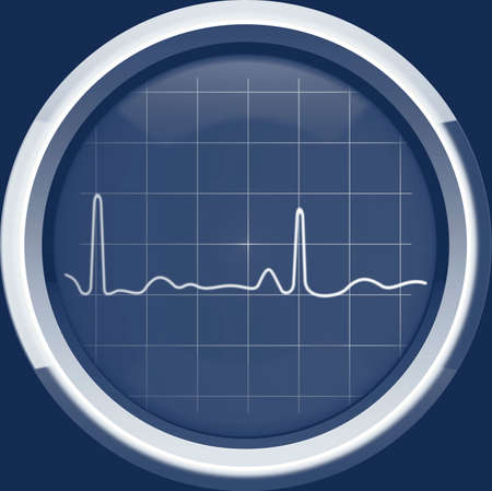 The cardiogram on the screen of a retro cardiomonitor in blue tones, backgroundの写真素材