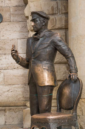 PYATIGORSK, RUSSIA - AUGUST 11, 2014: Ostap Bender's sculpture from the novel Twelve Chairs near entrance to the Proval lakeのeditorial素材