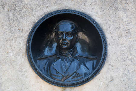 PYATIGORSK, RUSSIA - AUGUST 14, 2014: Bas-relief with the image of the Russian poet Mikhail Yuryevich Lermontov on the monument established on a duel placeのeditorial素材