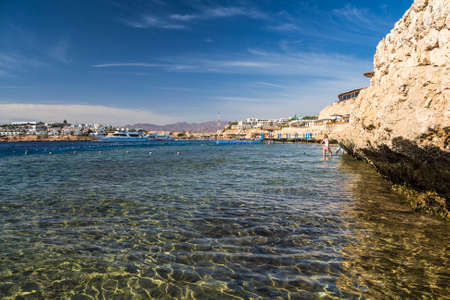SHARM EL-SHEIKH, EGYPT - DECEMBER 2, 2014: The crystal clear water of the bay in the Red Sea. View...