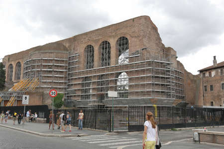 Rome, Italy - August 16, 2015: Work by reconstruction of Basilica di Massenzioのeditorial素材